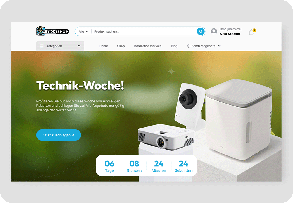 Bild von einem Online Shop mit Kameras